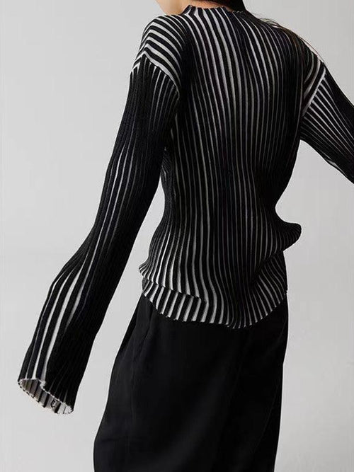 Black and White Contrast Turtleneck Knit Sweater by painevida