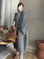 Solid Color Coat Mid Length Turtleneck Cardigan Sweater
