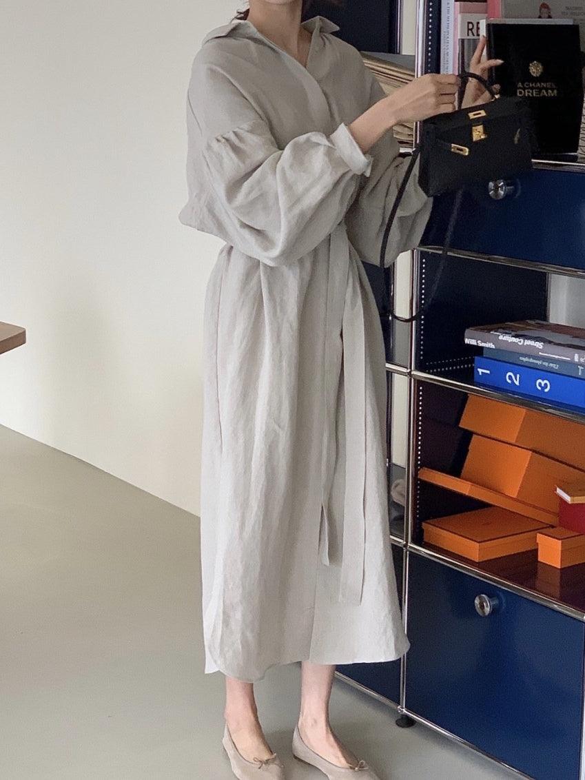 Lapel Loose Balloon Sleeve Shirt Dress by painevida