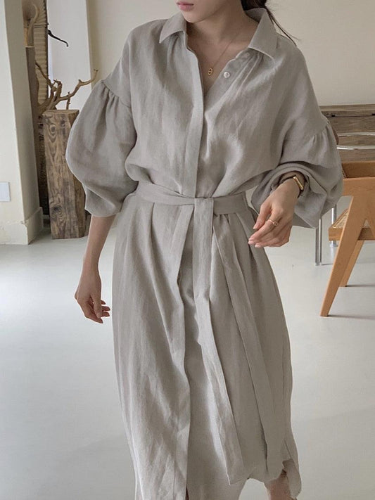 Lapel Loose Balloon Sleeve Shirt Dress