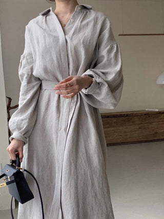 Lapel Loose Balloon Sleeve Shirt Dress