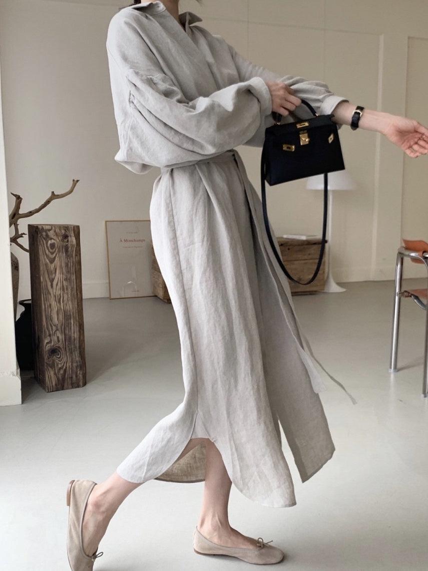 Lapel Loose Balloon Sleeve Shirt Dress by painevida