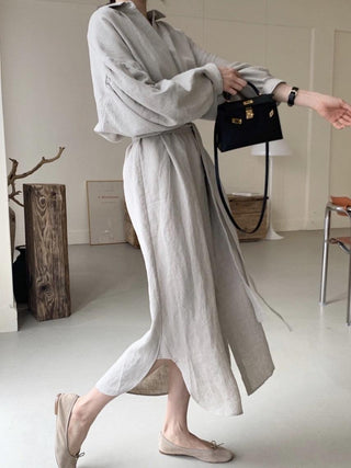 Lapel Loose Balloon Sleeve Shirt Dress