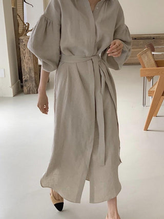 Lapel Loose Balloon Sleeve Shirt Dress