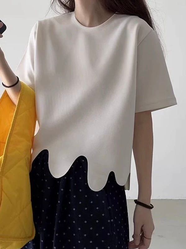 Round Neck Irregular Wave Pattern Short Sleeves