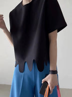 Round Neck Irregular Wave Pattern Short Sleeves