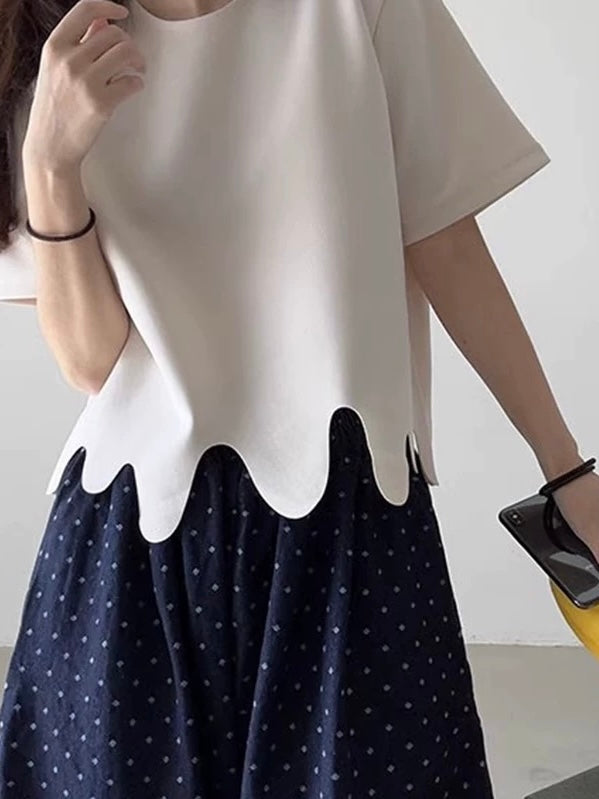 Round Neck Irregular Wave Pattern Short Sleeves