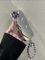 Bright Silver Heart Mirror Hand Chain Phone Case