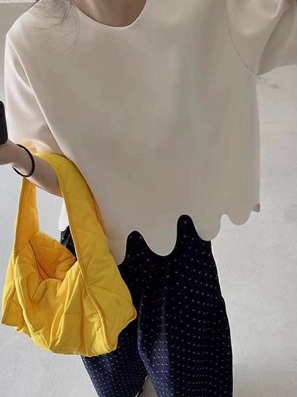 Round Neck Irregular Wave Pattern Short Sleeves