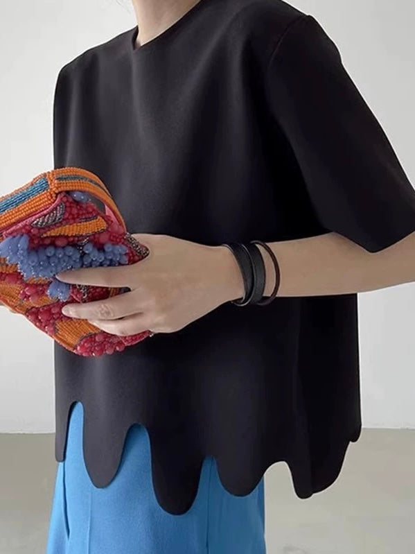 Round Neck Irregular Wave Pattern Short Sleeves