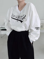 V-neck Embroidered Long-Sleeved Sweatshirt