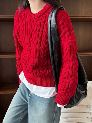 Loose And Thick Lazy Cable Sweater by painevida