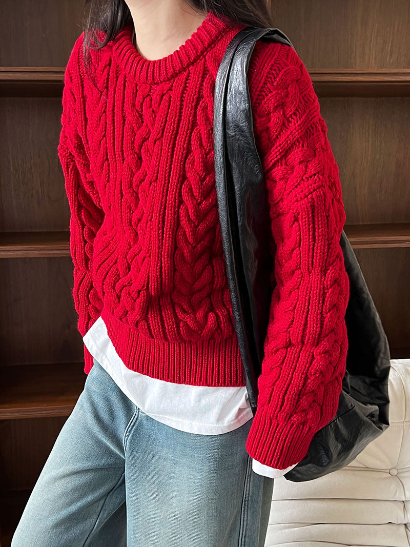 Loose And Thick Lazy Cable Sweater