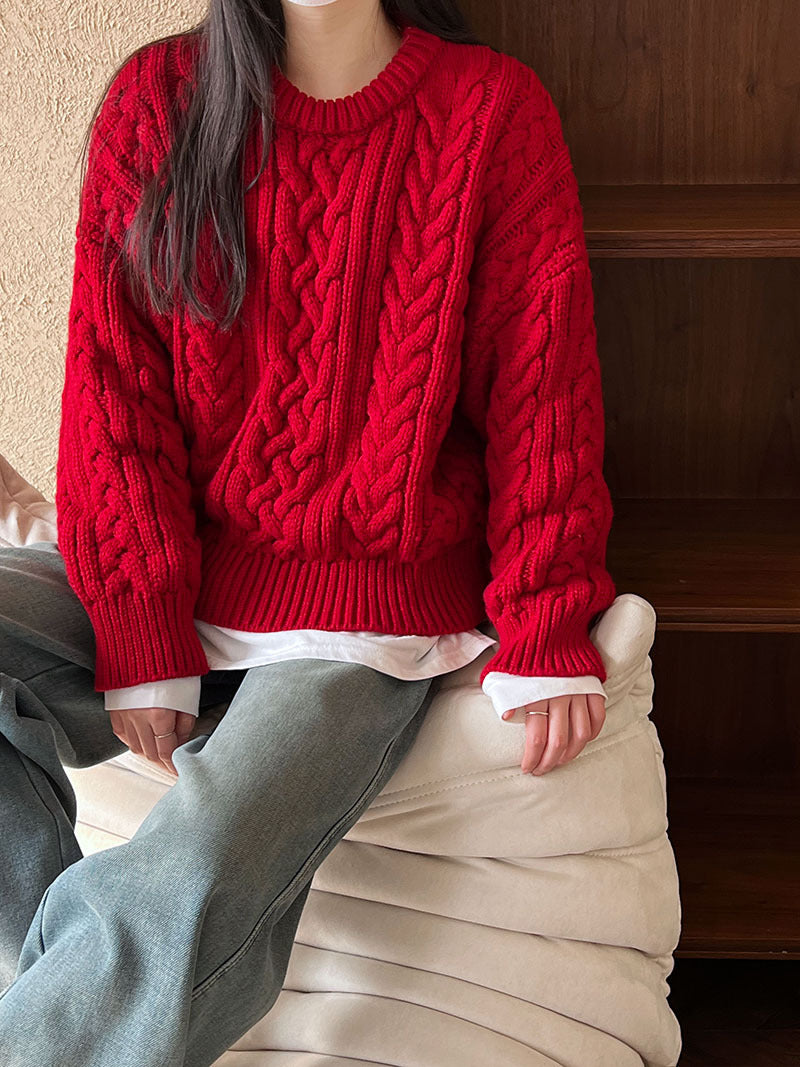 Loose And Thick Lazy Cable Sweater