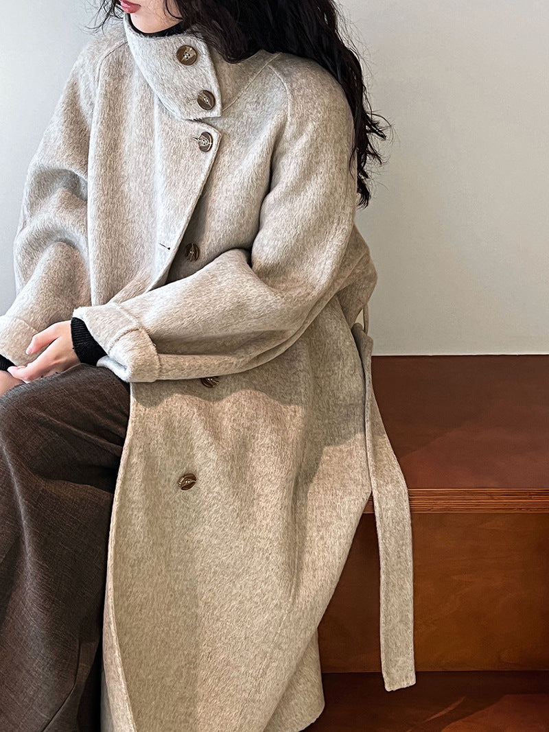 Stand Collar Double-Faced Wool Coat