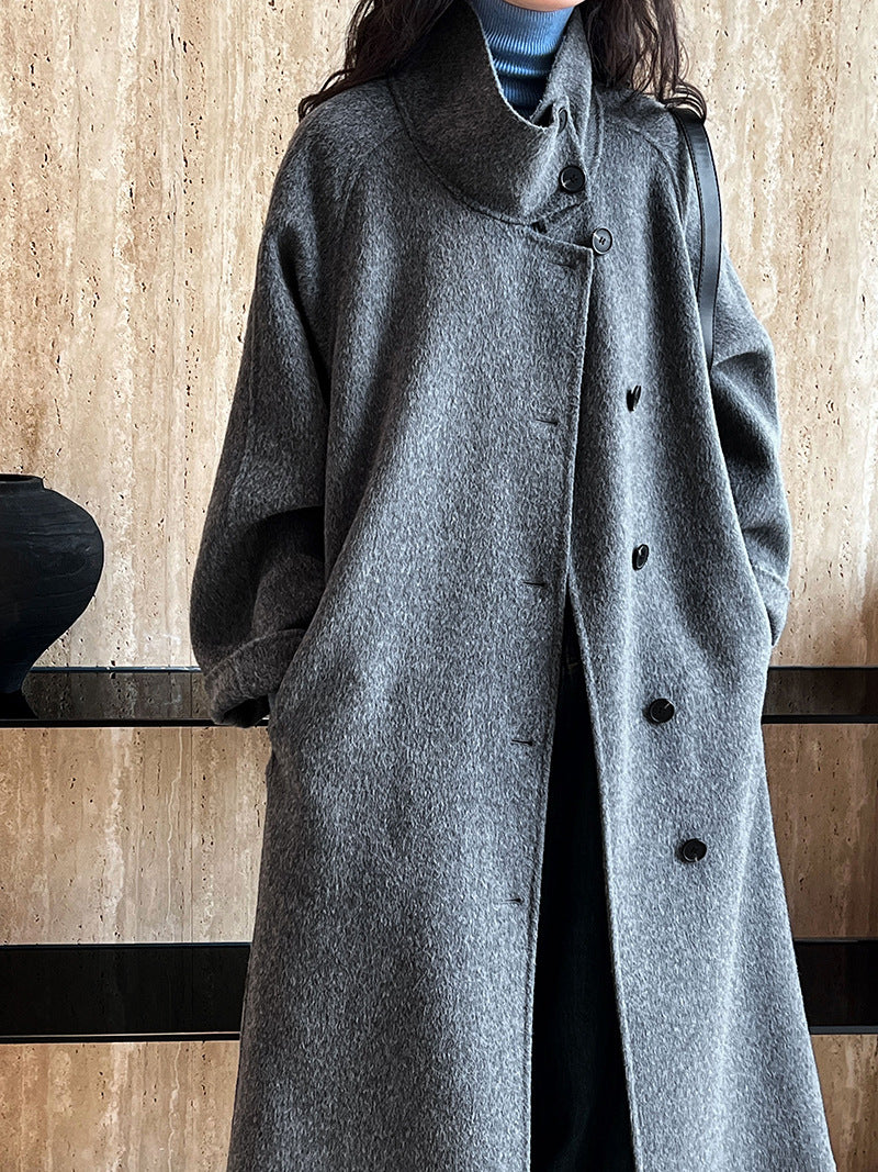 Stand Collar Double-Faced Wool Coat