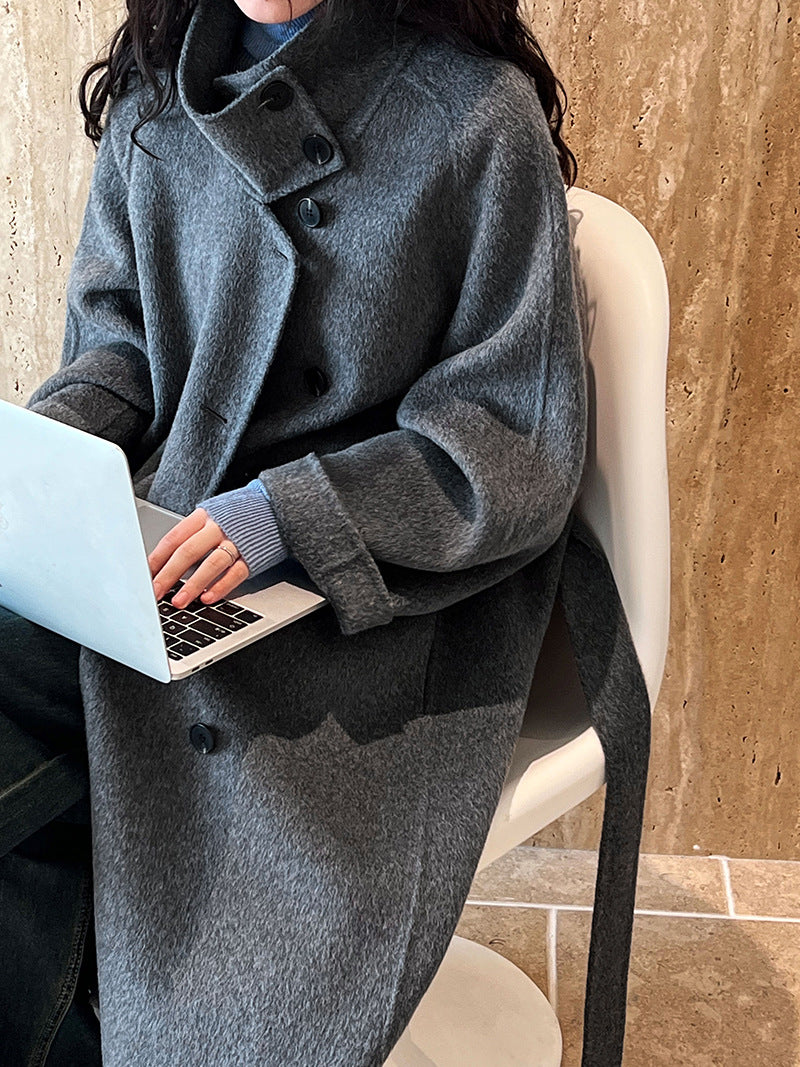 Stand Collar Double-Faced Wool Coat
