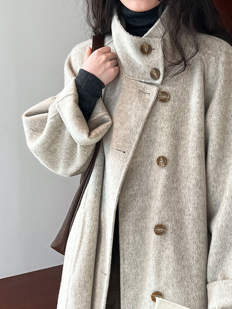 Stand Collar Double-Faced Wool Coat