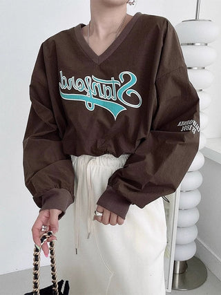 V-neck Embroidered Long-Sleeved Sweatshirt by painevida