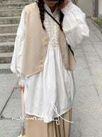 Loose Vintage Stand Collar Long Sleeve Shirt by painevida