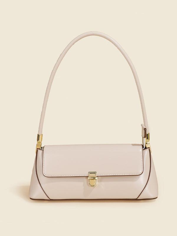 Urban Solid Leather Zip-Up Shoulder Bag