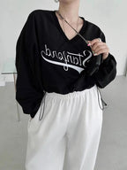V-neck Embroidered Long-Sleeved Sweatshirt