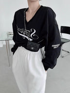 V-neck Embroidered Long-Sleeved Sweatshirt