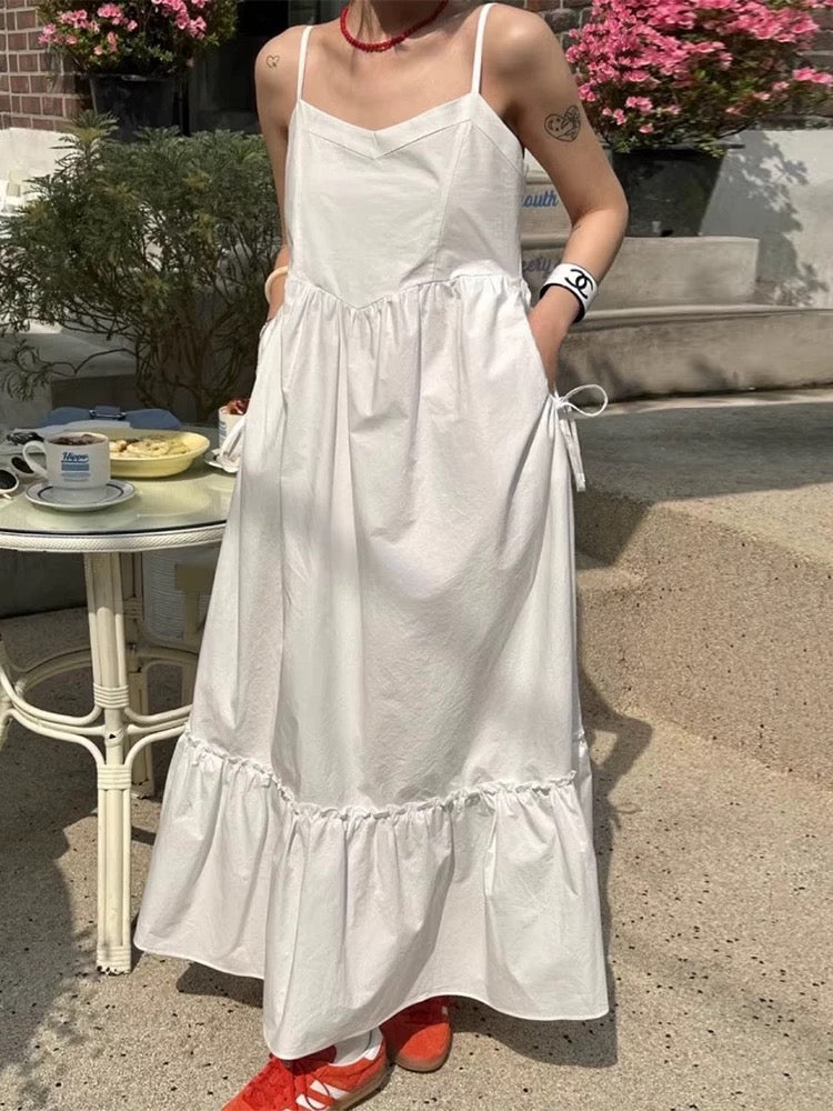 Paneled Ruffled Suspender Dress