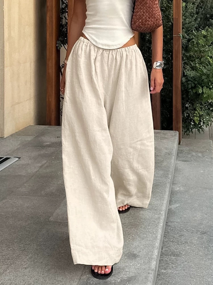 Loose Cotton And Linen Wide-Leg Pants