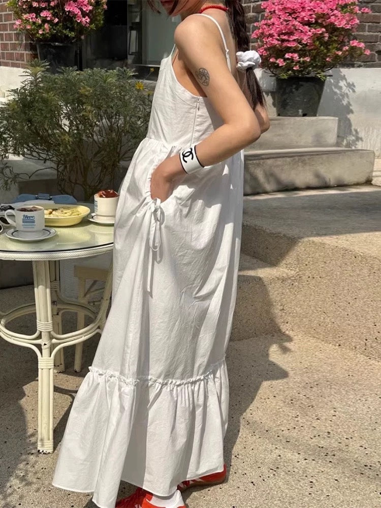 Paneled Ruffled Suspender Dress