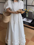 Square Neck Splicing Fungus Lace Puff Sleeve Dress