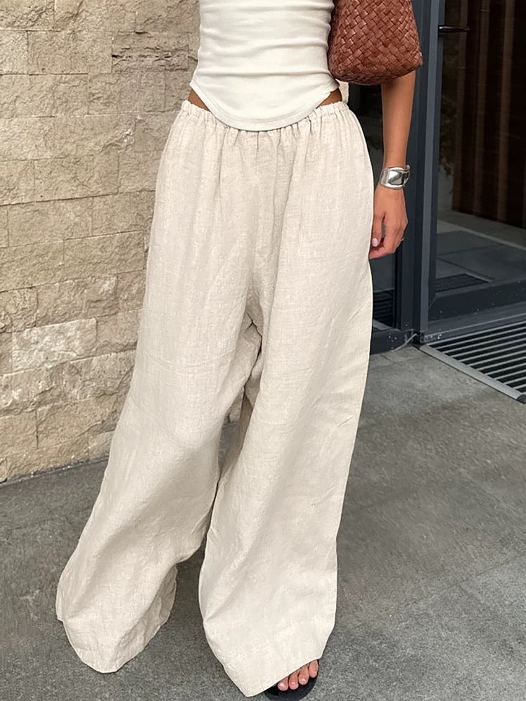 Loose Cotton And Linen Wide-Leg Pants