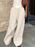 Loose Cotton And Linen Wide-Leg Pants