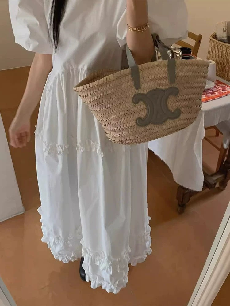 Square Neck Splicing Fungus Lace Puff Sleeve Dress