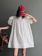 Pleated Loose Puff Sleeve Dress