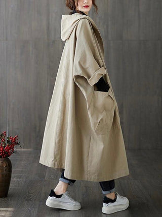 Loose Big Pocket Hooded Long Coat