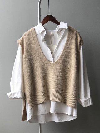 Knitting Irregularity Solid V-Neck Vest