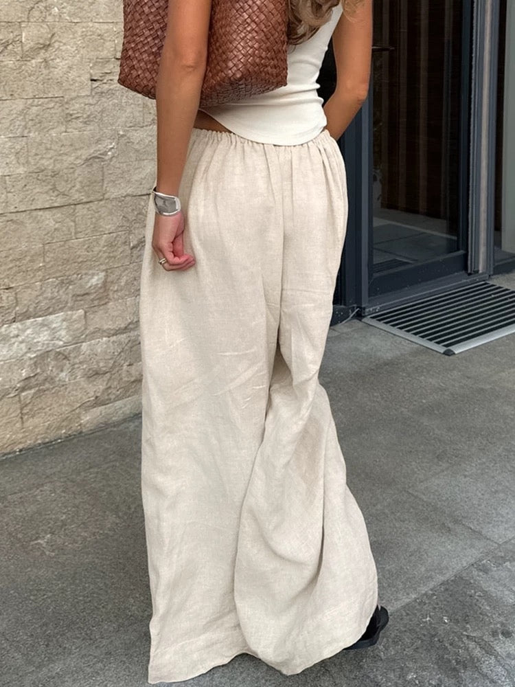 Loose Cotton And Linen Wide-Leg Pants