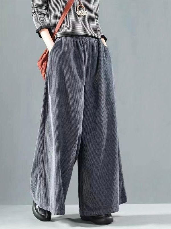 Loose Corduroy Wide-Leg Pants by painevida
