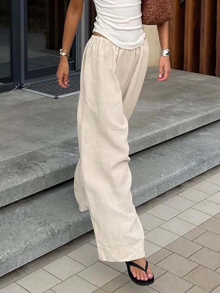 Loose Cotton And Linen Wide-Leg Pants