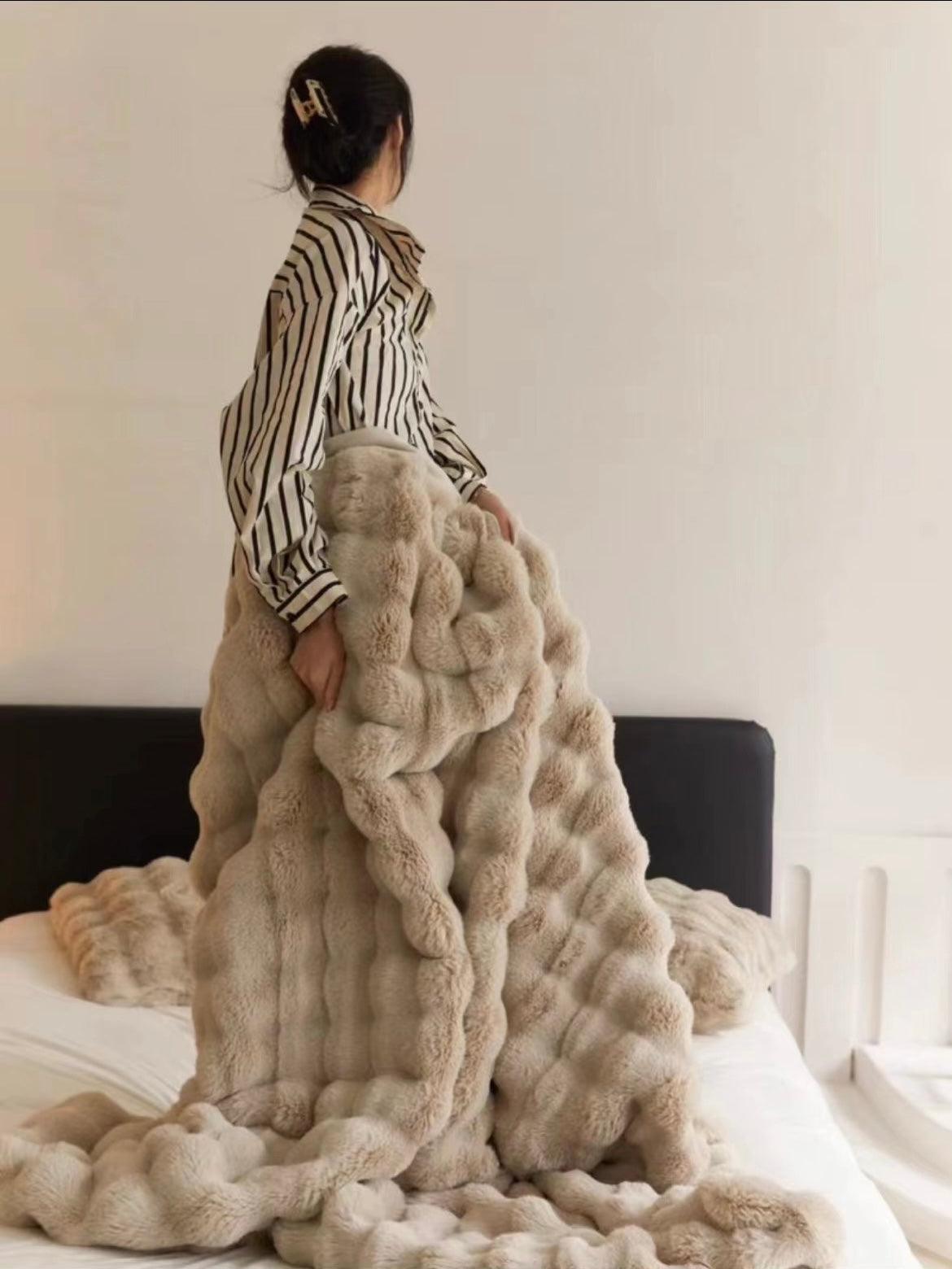 Soft Thickened Faux Rabbit Fur Sofa Blanket