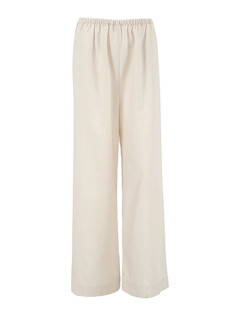 Loose Cotton And Linen Wide-Leg Pants