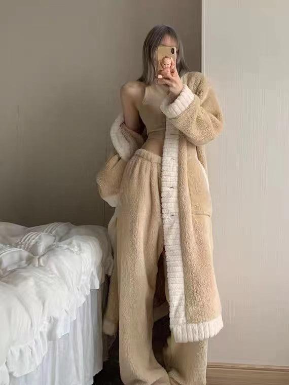 Coral Fleece Long Top&pants 2 Sets Pajamas by painevida