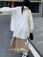 Loose Vintage Stand Collar Long Sleeve Shirt by painevida