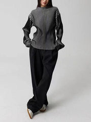Black and White Contrast Turtleneck Knit Sweater