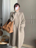 Solid Color Coat Mid Length Turtleneck Cardigan Sweater