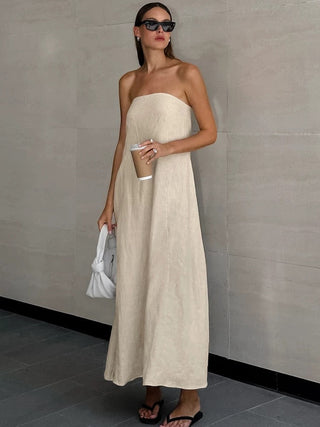 Strapless A-line Linen Long Dress by painevida