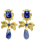 Bow Knot Rhinestone Handmade Blue Glass Earrings