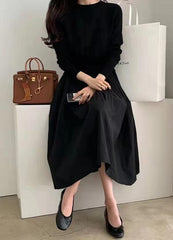 Knitting Split-joint Black Dress