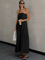 Strapless A-line Linen Long Dress